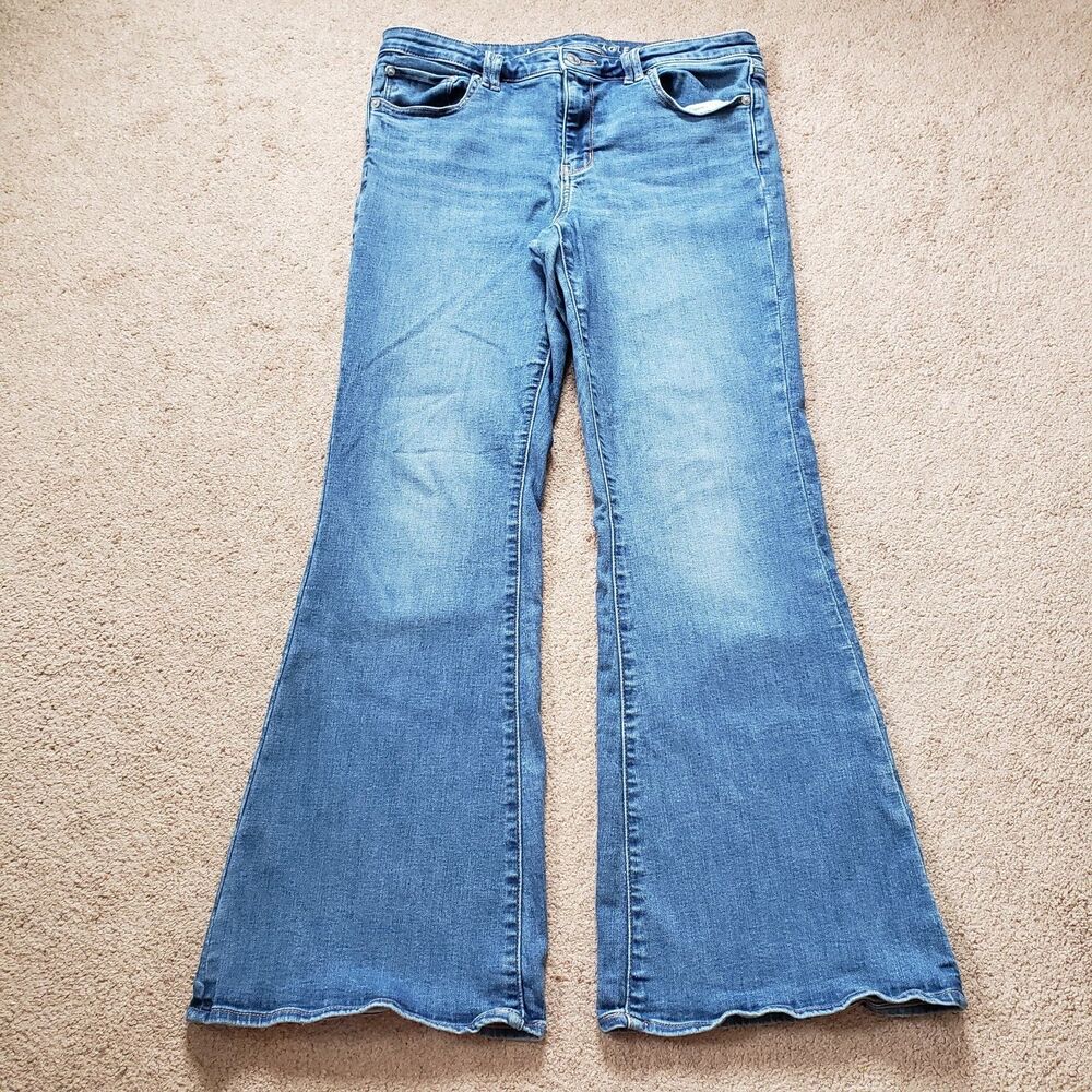 American Eagle Y2K Low Rise Flare Jeans Flap Pockets Next Level Stretch 12 Reg
